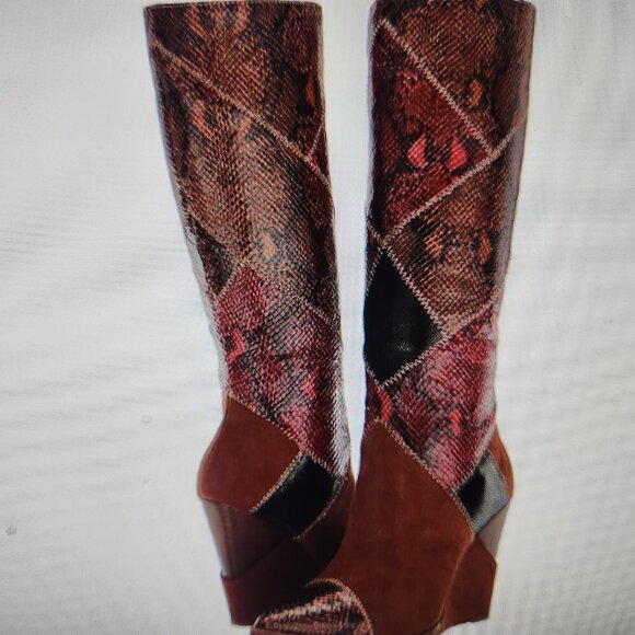 Jessica Simpson Snake Patchwork Henlee Tall Wedge Boots. Size 5. NWOT - Picture 6 of 12